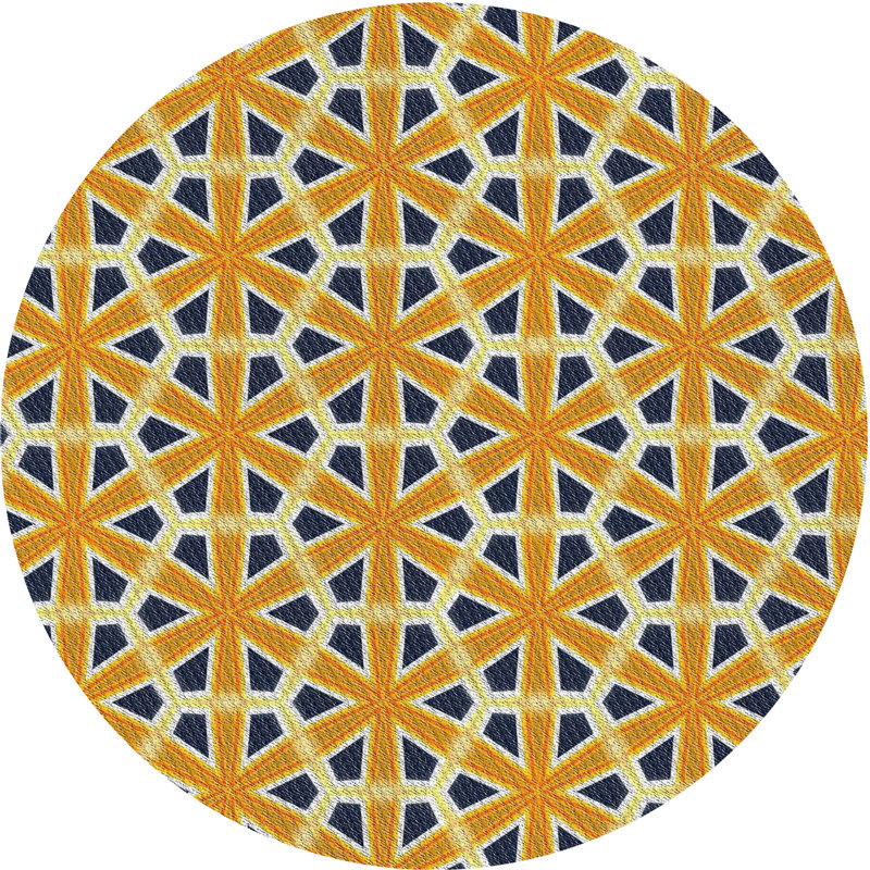 Tapis jaune/noir tissé à la machine, Rond 3 pi