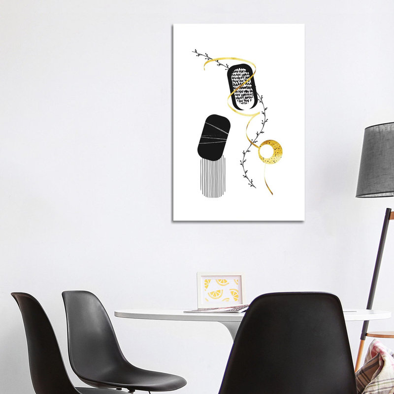 Black And White Abstract No. 1 | Gold by Melanie Viola - Wrapped Canvas Print, 152.5 cm H x 101.5 cm W