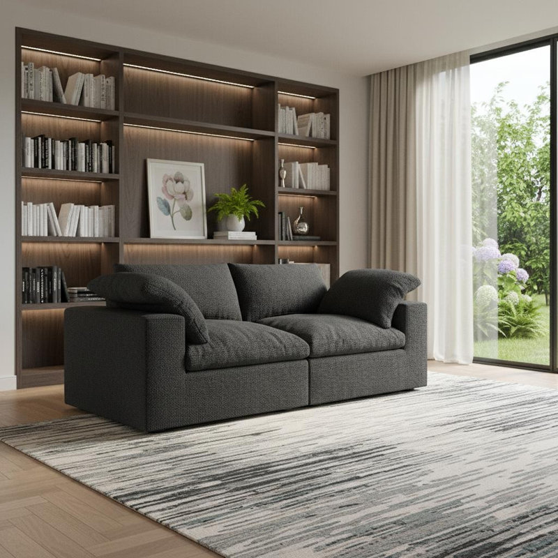  80" Black Linen Blend Modular Loveseat