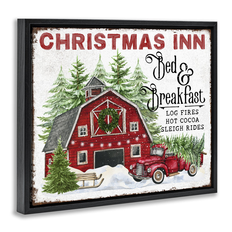 Art mural sur toile de Noël auberge par Creatif Belle, H 25 po x l 31 po, Cadre flottant noir de jais