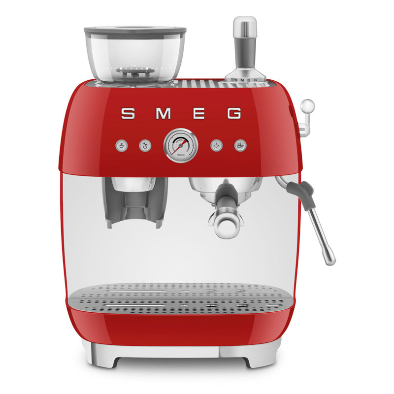 SMEG 50's Retro Style Aesthetic Semi-Automatic Espresso Coffee Machine with Grinder, Red