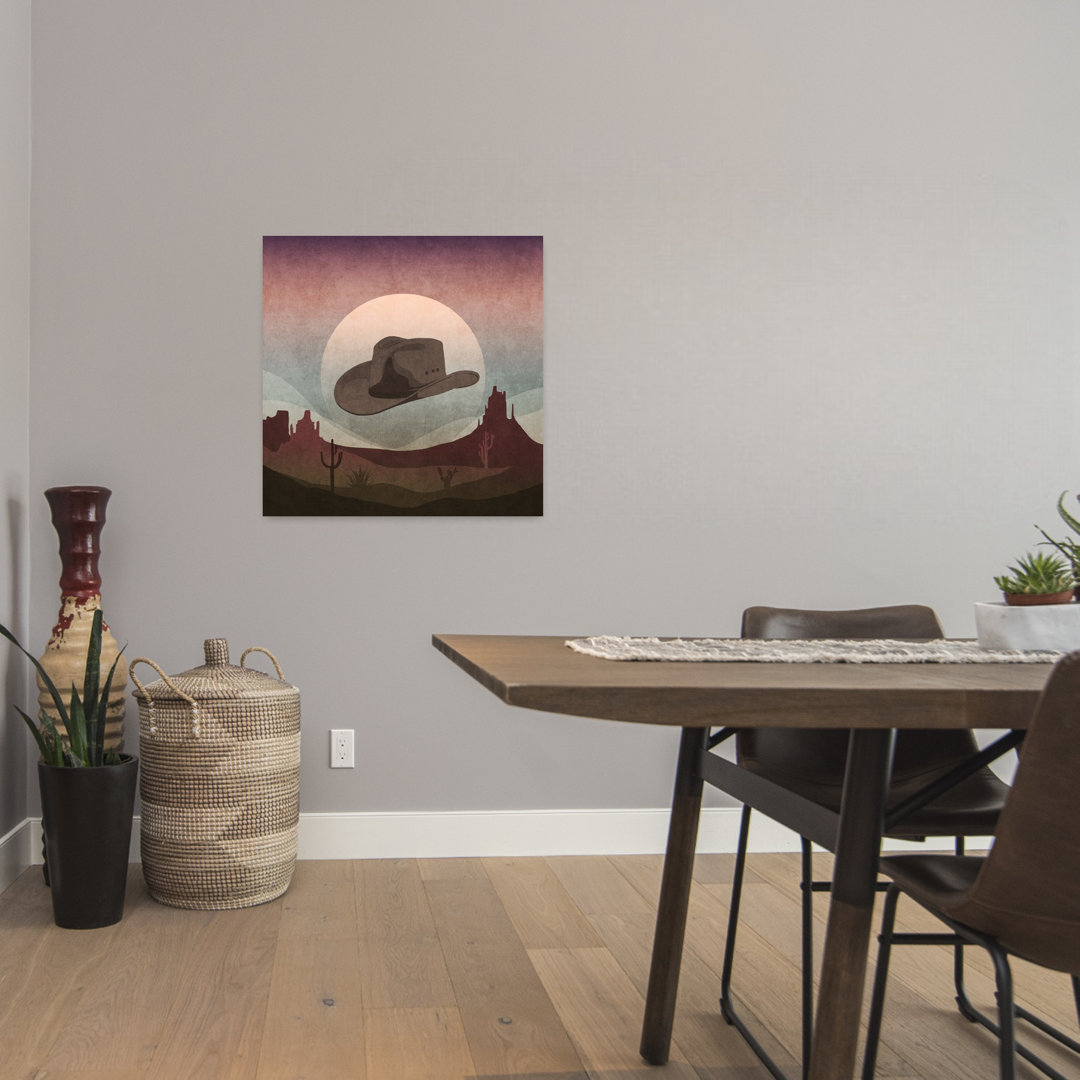Desert Cowboy Dream Colorful Retro Vintage Cactus Landscape Sunset Wall Art Print