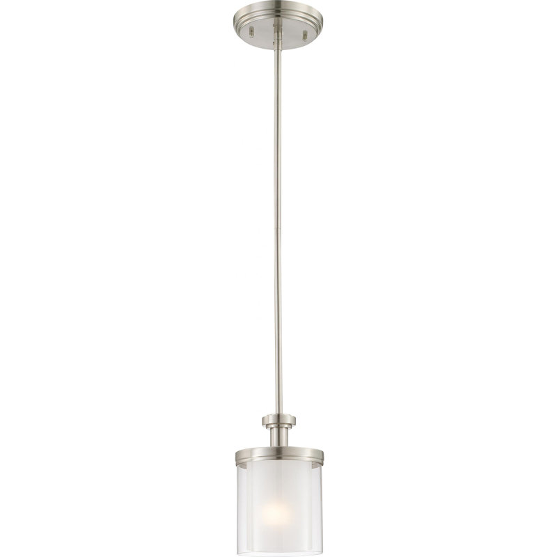 Tussey 1 - Light Unique/Statement Pendant, Brushed Nickel/ Clear Outer with Frosted Inner
