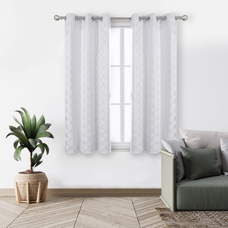 Silver Printed Room Darkening Grommet Curtains (Set of 2), 42" W x 63" L, Silver Gray