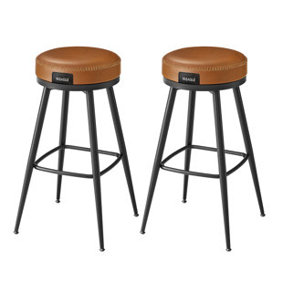 Bar Stools Set of 2, Counter Height Swivel Bar Stools, Synthetic Leather with Stitching (Set of 2)