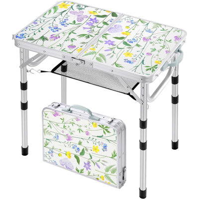 Camping Table:Small Folding Table Portable Table 23.6" L X 15.7" W 4 Height With Mesh Layer- Adjustable Height Outdoor Table For Hiking Travel Picnic BBQ Cooking