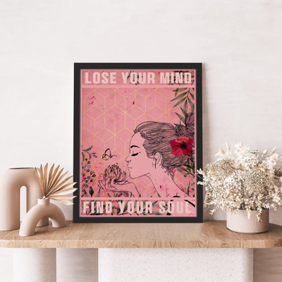 «Lose Your Mind Find Your Soul Calming Red and Pink Geometric Lines» sur papier