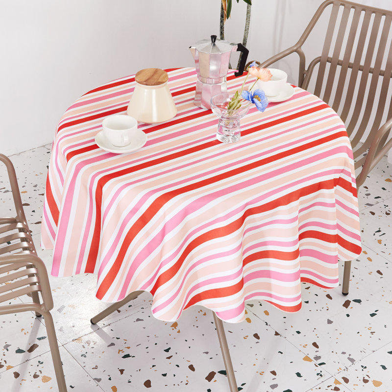 Waterproof Polyester Tablecloth with Three Striped Patterns, Coral Pink