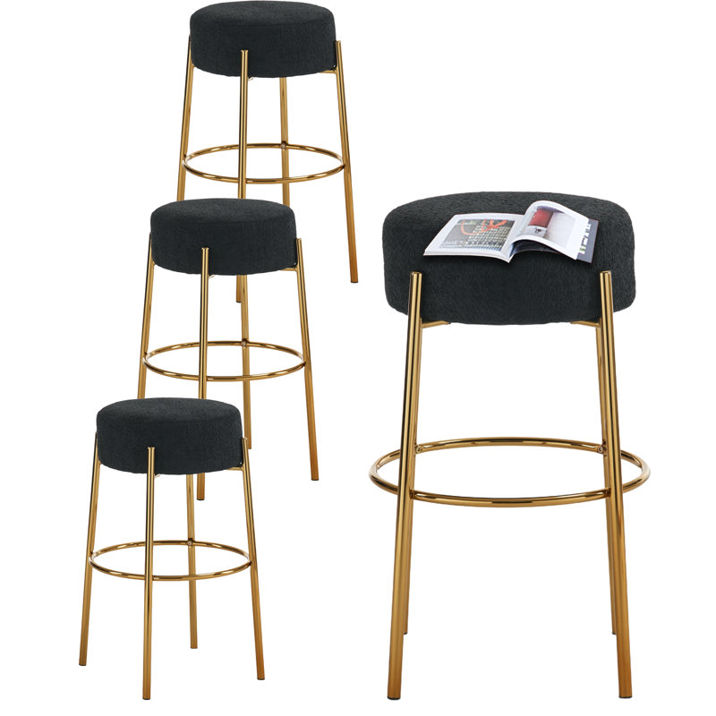 Tabourets de bar rembourrés 30 po, Tissu gris / cadre doré, 4
