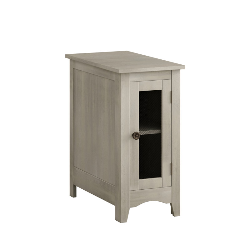 Table d'appoint rectangulaire étroite avec rangement, console traditionnelle américaine en placage gris pour le salon, petite table de bout peu encombrante
