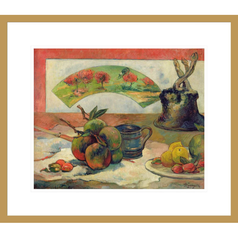 «Still Life with a Fan» par Paul Gauguin - Estampe numérique encadrée, H 17,75 po x l 20,31 po