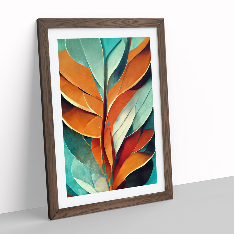 Abstract Leaf Art No.5 - Print, Walnut Framed, 36cm H x 27cm W, White