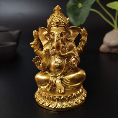 Gold Lord Ganesha Statues- Hindu Elephant God Statue Resin Sculpture Indian Ganesh Buddha Figurine Handmade Gift Decoration Ornaments