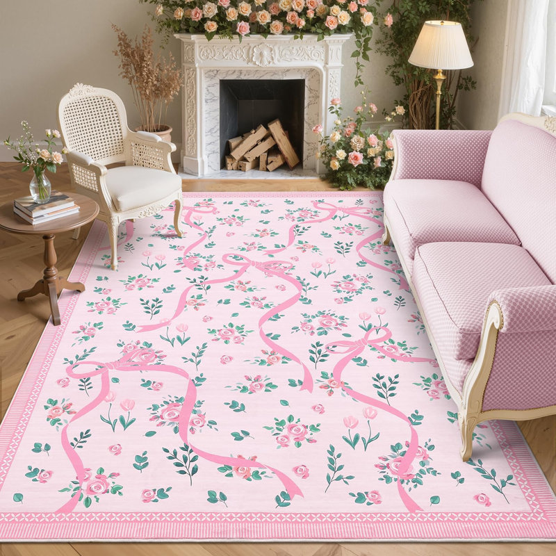 Tapis décoratif lavable, Rose, Rectangle 5' x 7'