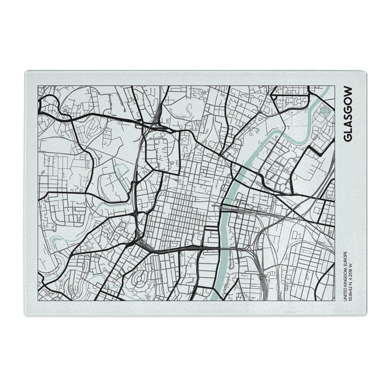 Map Glasgow UK Chopping Board, 28.5cm W x 39cm L