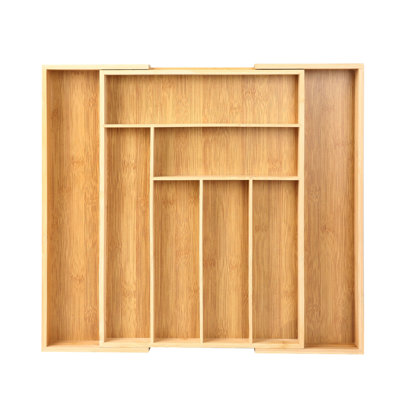 Bamboo Adjustable Expandable 6-8 Slot Silverware Organizer – Multi-Purpose Flatware Tray for Kitchen Utensils & Cutlery