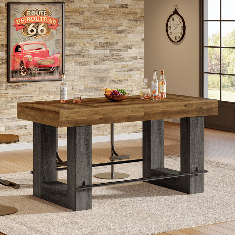 63-inch Counter Height Bar Table, Wooden High Top Kitchen Table