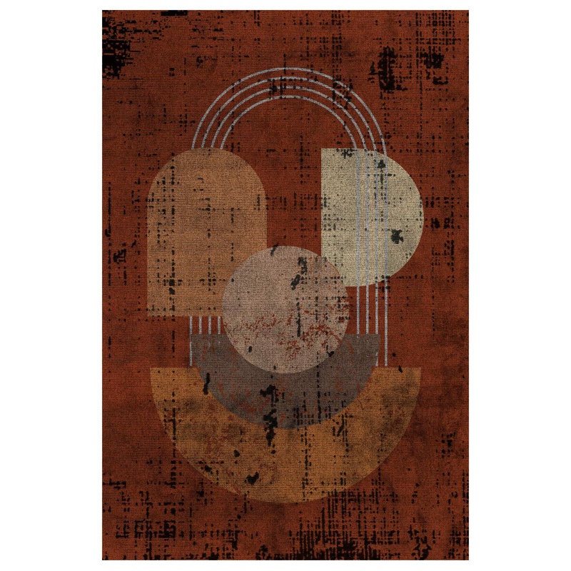 Modern Collection Digital Print Cotton-Polyester Brown Geometric Rug, Rectangle 2'8" x 5'
