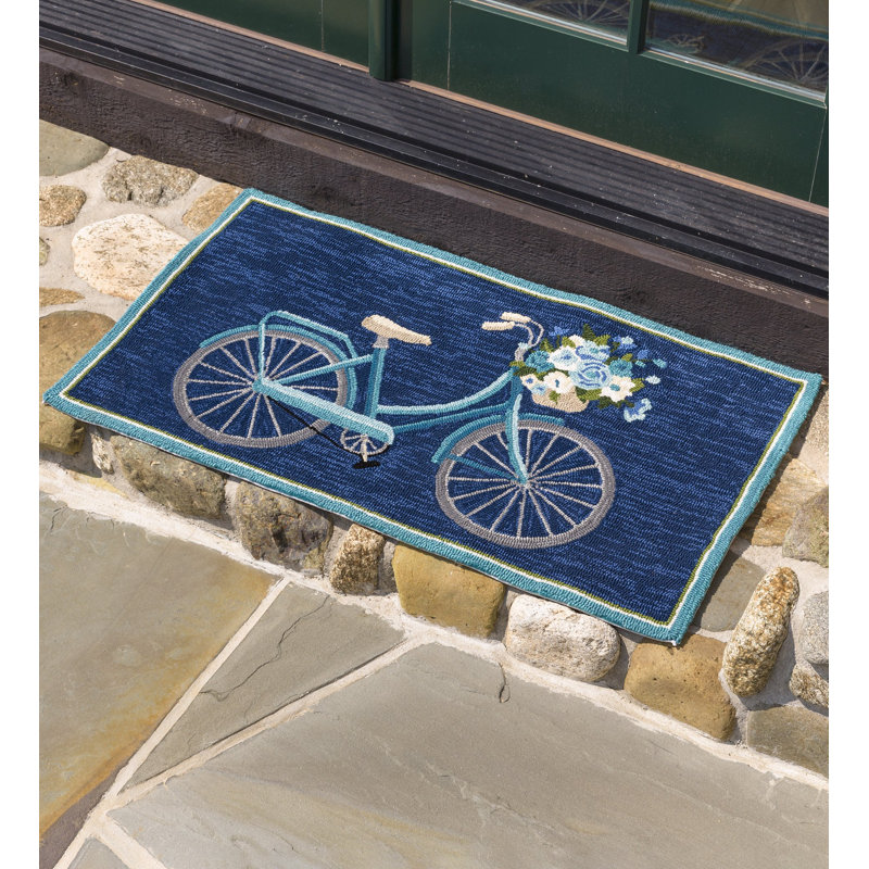Indoor/Outdoor Hooked Bicycle Accent Rug