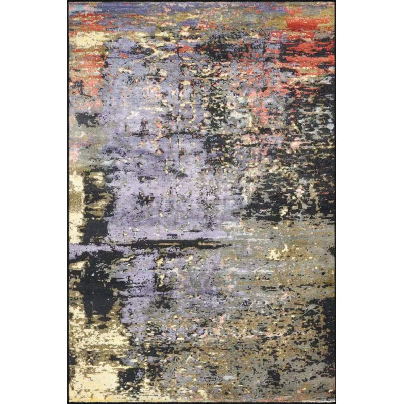 Tapis décoratif pastel peint moderne lavable à la machine, Sous-tapis carré 3 pi 3 po inclus