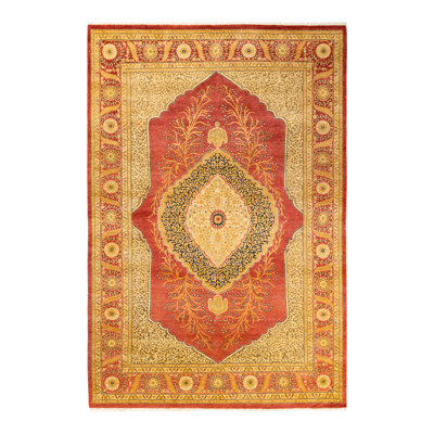Tapis unique orange / beige noué à la main Keller de 6 pi 4 po x 8 pi 10 po Keller