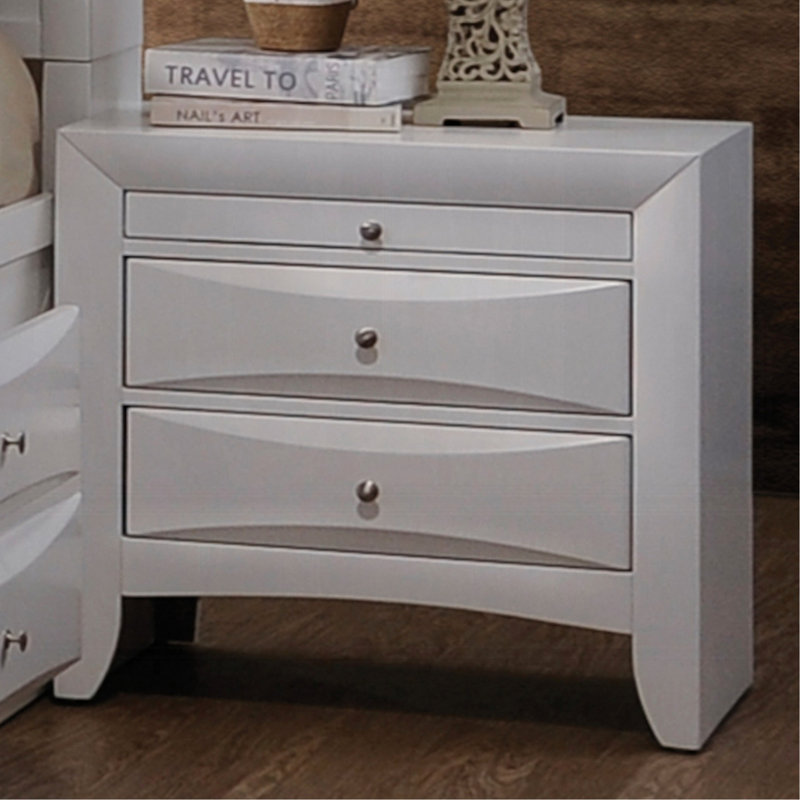 Table de chevet blanche élégante pour la chambre à coucher avec 2 tiroirs et 1 tiroir