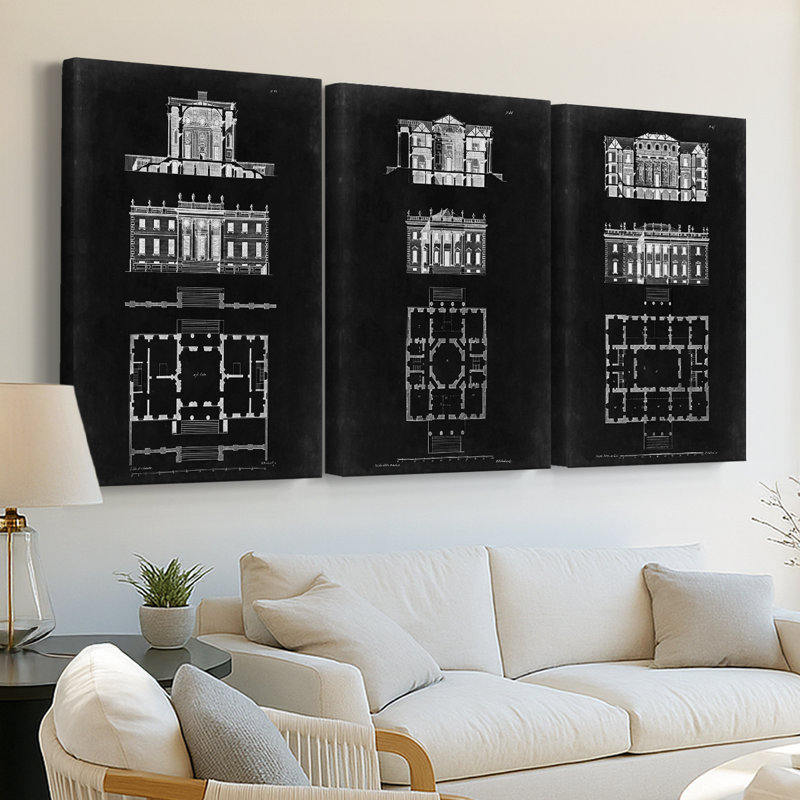 Graphic Design & Plan IV - Toile tendue avec châssis sur mesure - 3 pièces, H 60 po x l 120 po