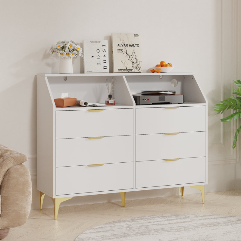 6 Drawer Dresser With Led Light, Chest Of Drawers With Charging Station, Wooden Dressers For Bedroom, Living Room, Entryway, Hallway