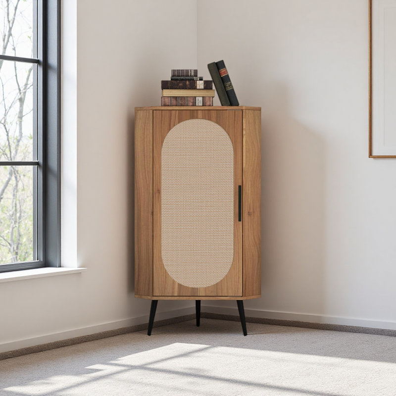 Armoire de coin, porte en rotin, tables de coin autoportantes pour petits espaces, support de tablette d'angle pour le salon