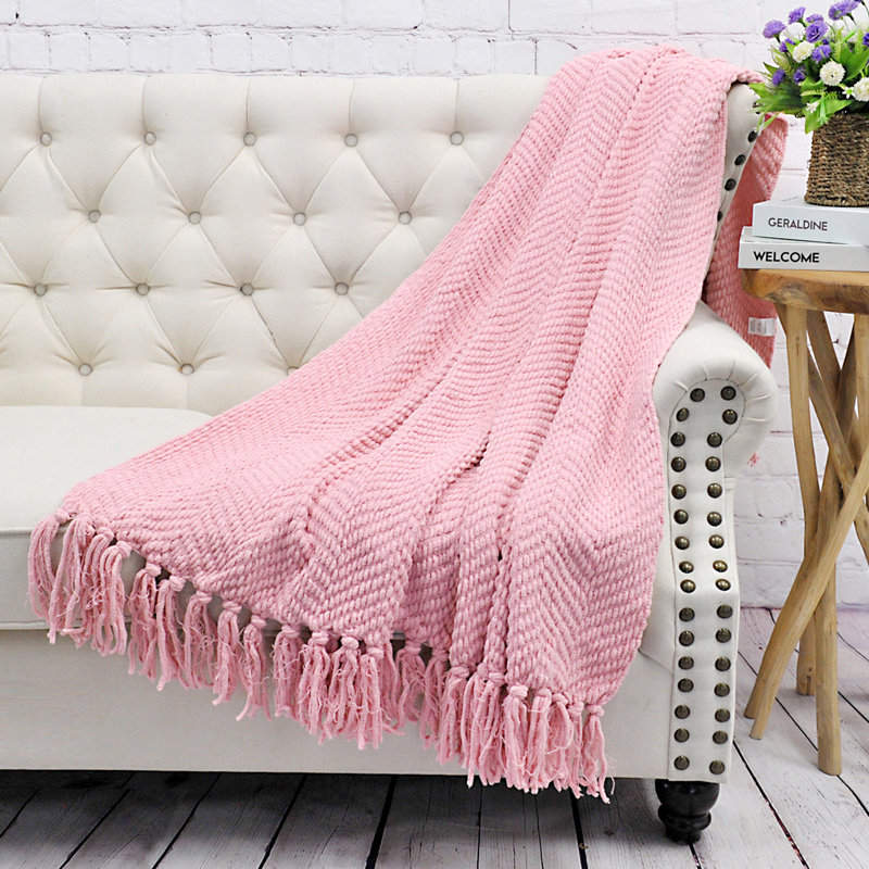 Tweed Knitted Throw Blanket, 50" x 60", Candy Pink