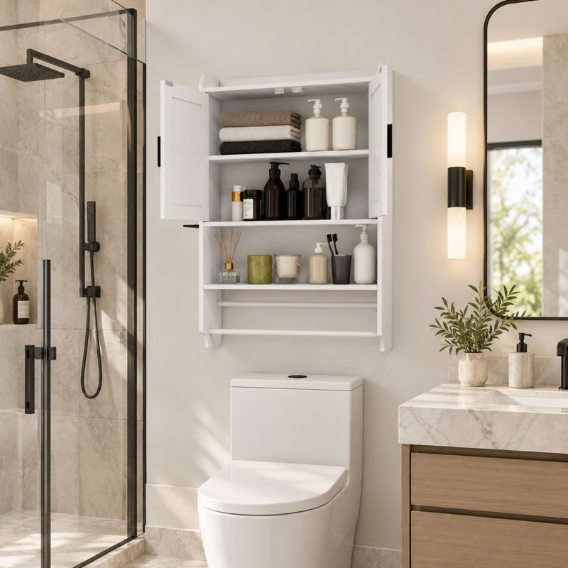 Armoire de salle de bain murale avec tablette réglable et porte-papier Bovaris