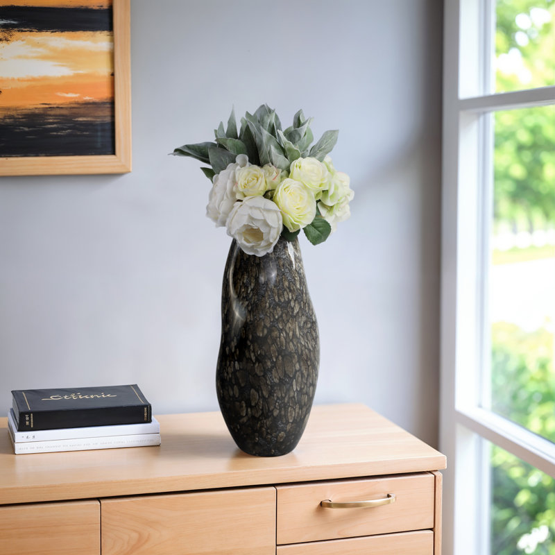 Vase décoratif en verre avec motif de galets pour la présentation de la table de la maison - Grand vase à fleurs Silhouette pour tablette ou décor de salon - Brun et noir