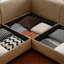Canapés modulaires | Ensemble de salon contemporain en forme de U avec siège de rangement et repose-pieds 3 places | Chameau | Chenille-97339543
