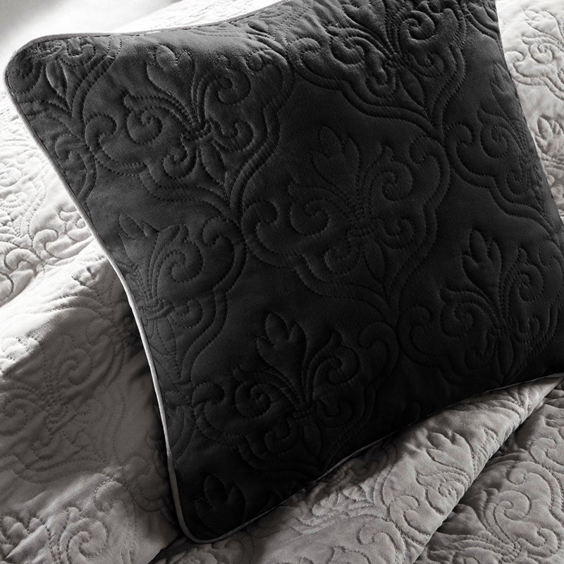 Courtepointe 7 pièces - noir double / grand, courtepointe à motif de médaillon, taies décoratives européennes, bordure unie, literie lavable simple / grand facile d'entretien, avec