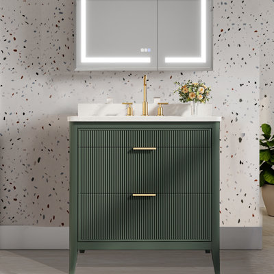 Ensemble de meuble-lavabo autoportant moderne en bois massif avec plateau en marbre
