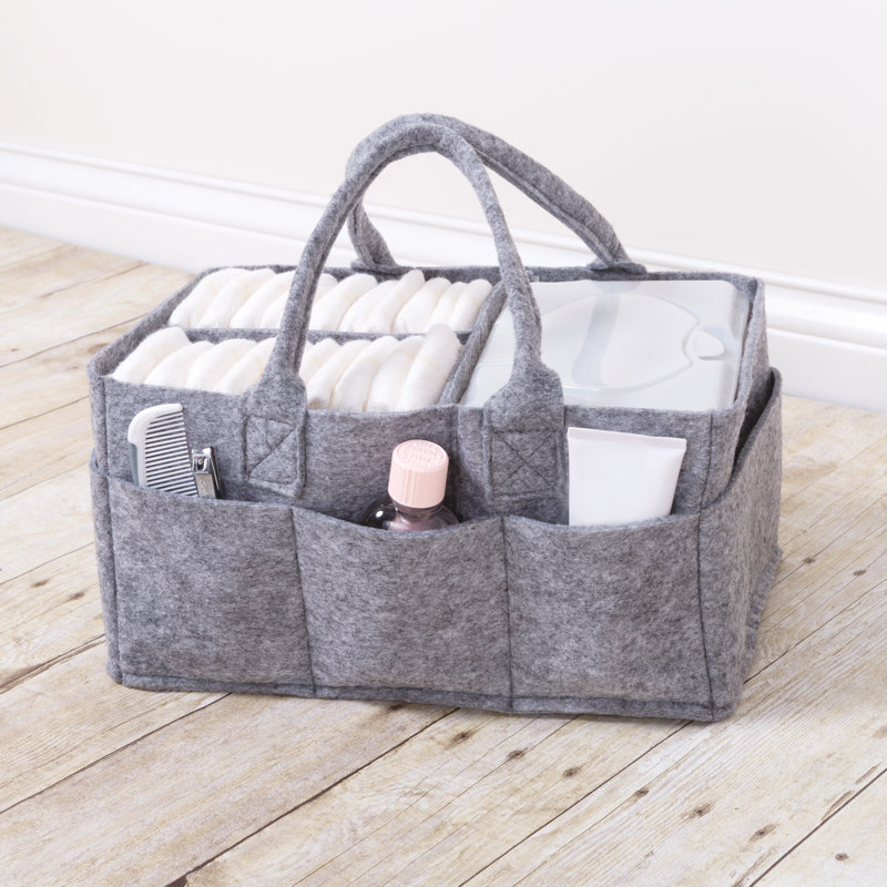 Gray Felt Baby Nursery Diaper Storage Caddy with Handles