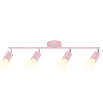 LED 4 Light Track Lighting Kt, Pink 4 Way Ceiling Spot Lighting, Flexibly Rotatable Light Head For Kitchen, Living Room, Bedroom, Bulb Not Included