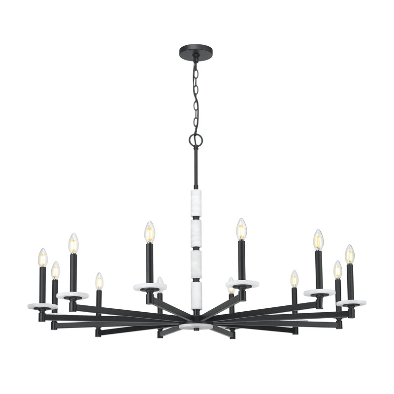 Lustre moderne Kaden, 12 lumières, Noir mat, H 29,5 po x l 48 po x P 48 po