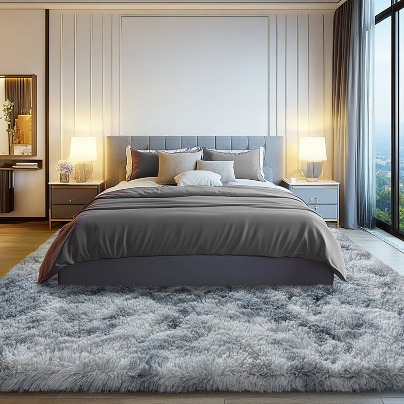 Shag Rug Soft Fluffy -Indoor Area Rug for Living Room Bedroom Nursery Kids Room, Rectangle 8' x 10', Tie-dye Silver Gray