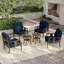 Ensemble de conversation d'extérieur en teck pour quatre personnes avec coussin et deux tables d'appoint-738850613-738850633
