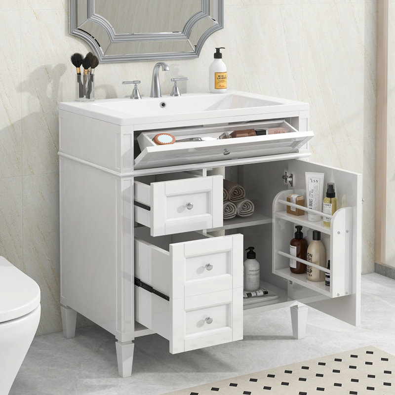 Meuble-lavabo simple 30 po avec plateau en résine Sayma, Blanc