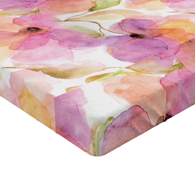 Drap-housse à motif floral Ambesonne, Pêche rose / motif floral vert pastel, Drap-housse très grand californien
