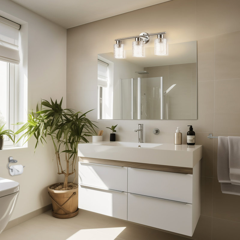 5-Piece All-In-One Nickel Bathroom Kit With 23" 3-Light Vanity Light And Clear Frosted Glass Shades