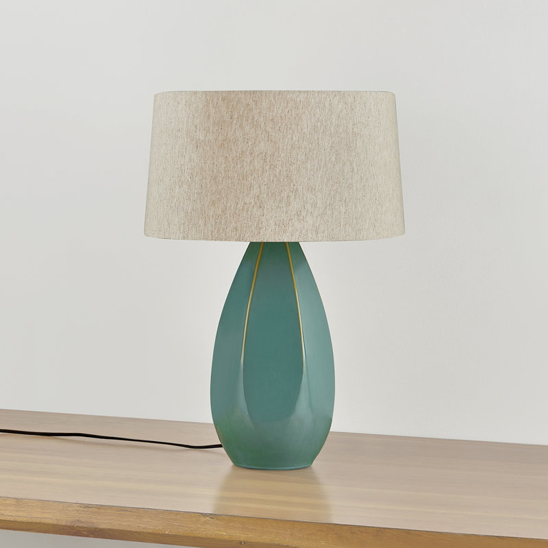 Colwyn Table Lamp in Aged Brass and Ceramic Dove White, Green, Green