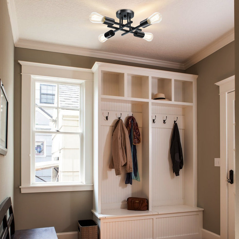 Hannah-Jayne 14.17'' Sputnik Modern Linear Flush Mount, Matte Black, 4 Lights