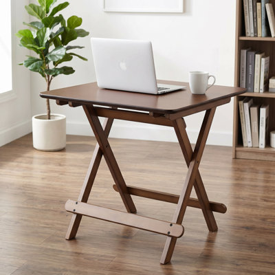 Dark Walnut Folding Bamboo Side Table - No Assembly, Space-Saving For Small Spaces, Indoor/Outdoor Use