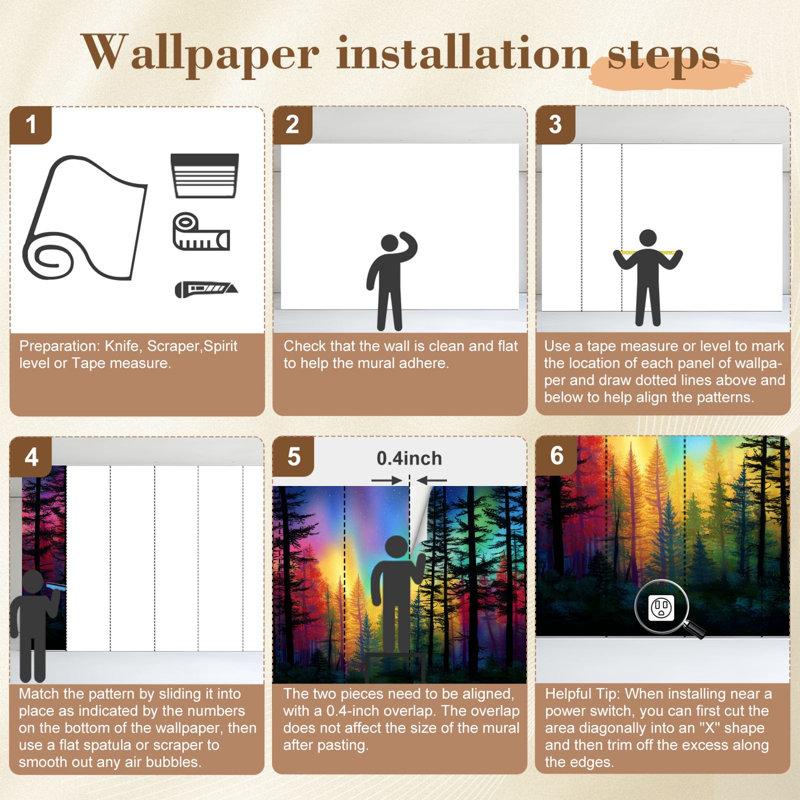 Murale auto-adhésive moderne pour la chambre à coucher, forêt canadienne multicolore l 96 "x H 69" Peel and Stick