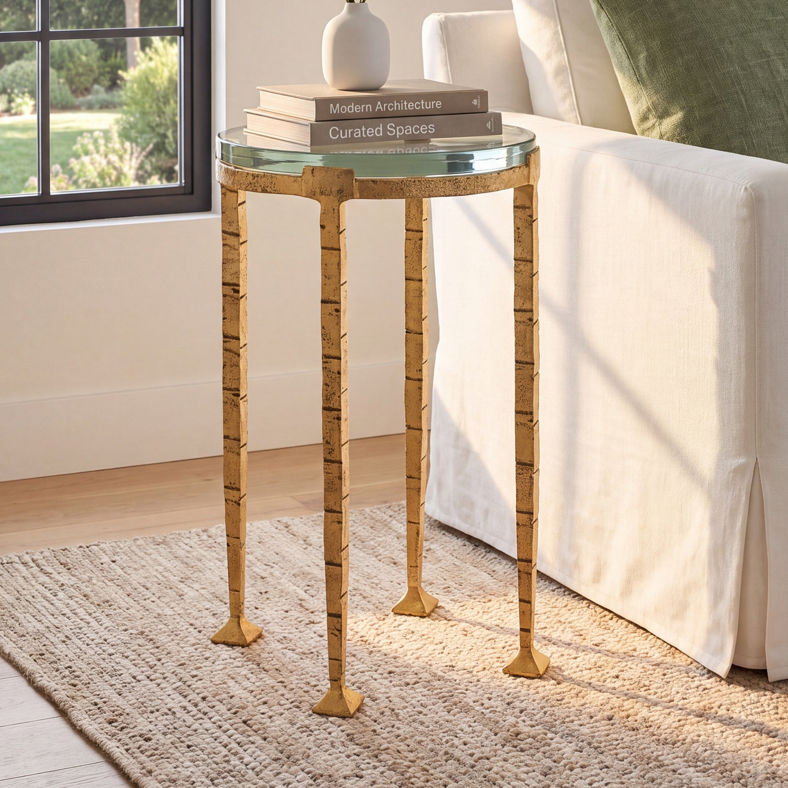 Castino 10" End Table, Smoked Glass / Brass