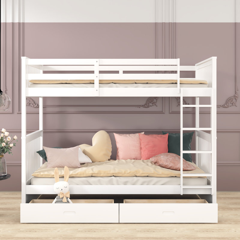 Felske Kids Bunk Bed with Drawers, White,  Full over Full