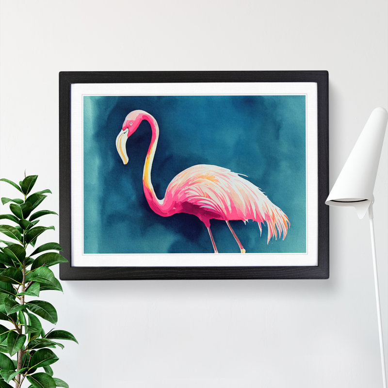 Flamingo In Watercolour - Single Picture Frame Painting, Black Framed, 46cm H x 64cm W x 2cm D